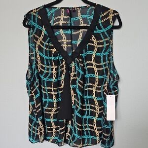 Tattoo Me NWT Size 3X Nautical Sleeveless Black Blouse with Gold Chain Pattern